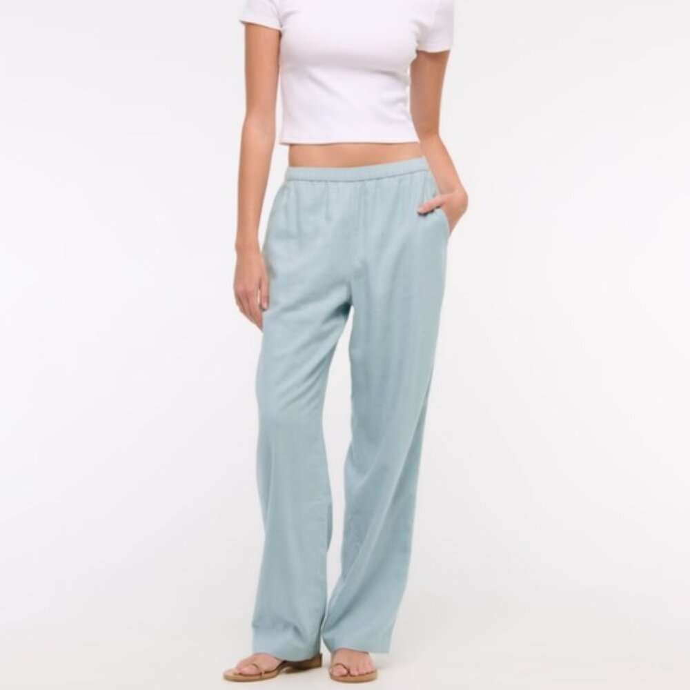 Abercrombie Straight Linen-Blend Pull-On Pant NWT M